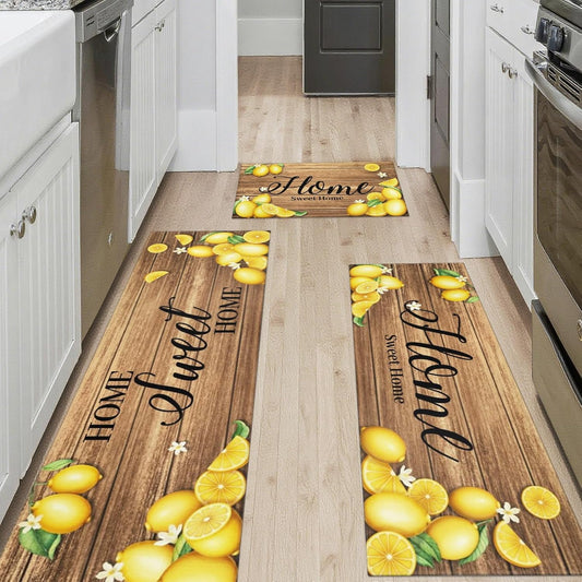 Lemon Kitchen Rugs Set of 3 Yellow Summer Farmhouse Non Slip Floor Mats | Lemon Kitchen Mats Non-Skid Machine Washable for Kitchen Floor Sink Rugs Decor and Accessories 17"x30"+17"x47"+17"x59"
