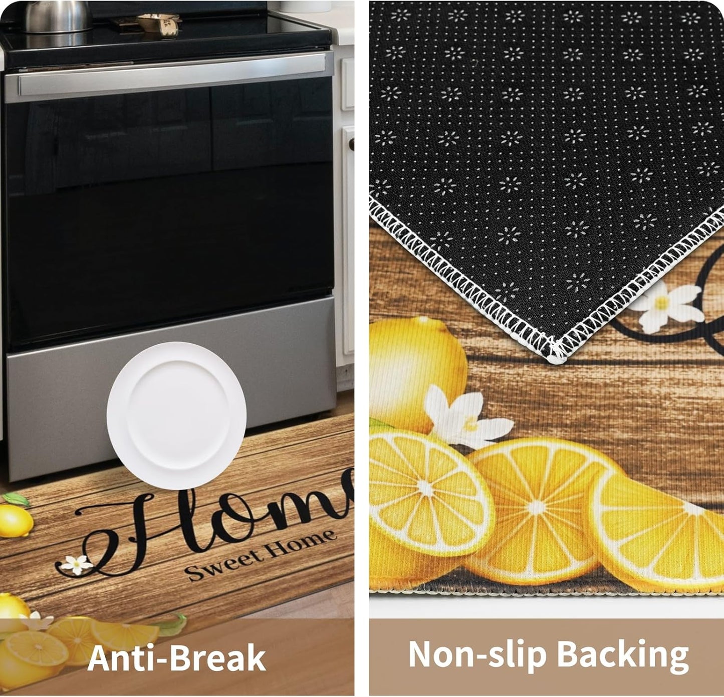 Lemon Kitchen Rugs Set of 3 Yellow Summer Farmhouse Non Slip Floor Mats | Lemon Kitchen Mats Non-Skid Machine Washable for Kitchen Floor Sink Rugs Decor and Accessories 17"x30"+17"x47"+17"x59"
