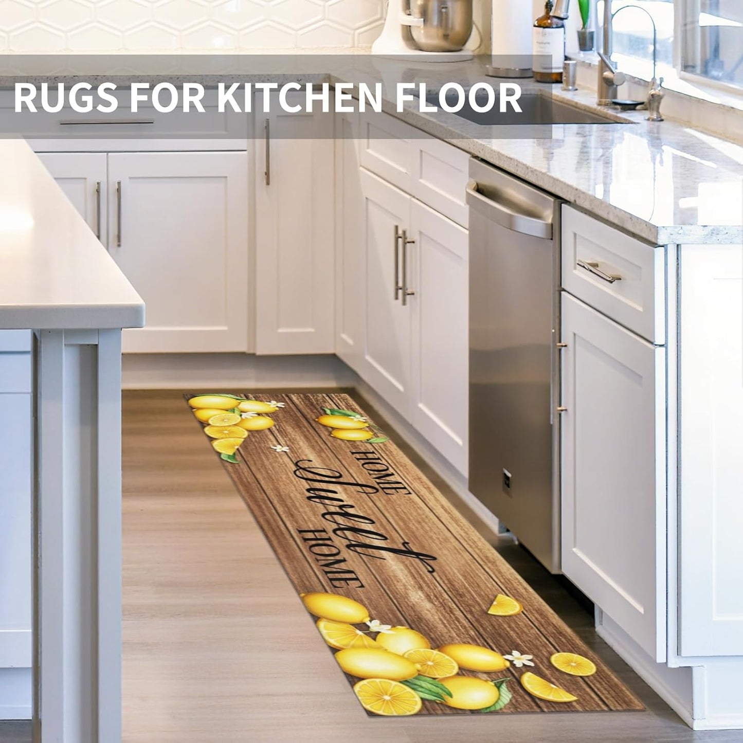 Lemon Kitchen Rugs Set of 3 Yellow Summer Farmhouse Non Slip Floor Mats | Lemon Kitchen Mats Non-Skid Machine Washable for Kitchen Floor Sink Rugs Decor and Accessories 17"x30"+17"x47"+17"x59"