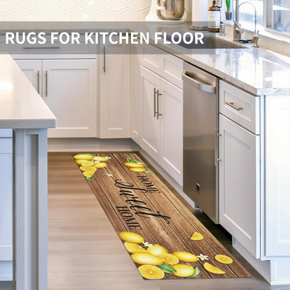 Lemon Kitchen Rugs Set of 3 Yellow Summer Farmhouse Non Slip Floor Mats | Lemon Kitchen Mats Non-Skid Machine Washable for Kitchen Floor Sink Rugs Decor and Accessories 17"x30"+17"x47"+17"x59"