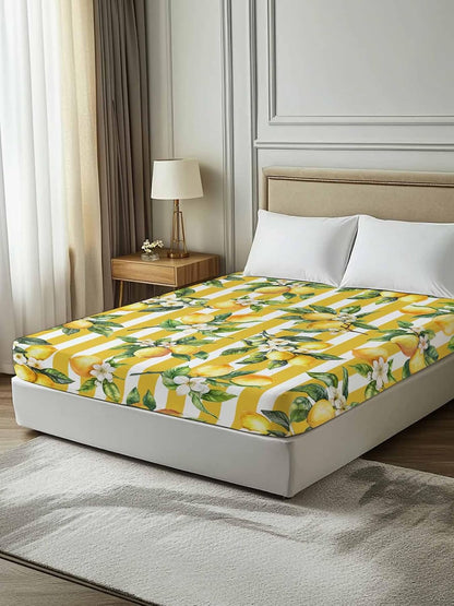 Bedding Flat Sheet - Hotel Quality Twin Top Sheet - Farm Lemon Fruit Yellow Stripe Soft Breathable Microfiber Fabric Bed Top Sheet 1 Flat Sheet Only,Watercolor Flower Green Leaves