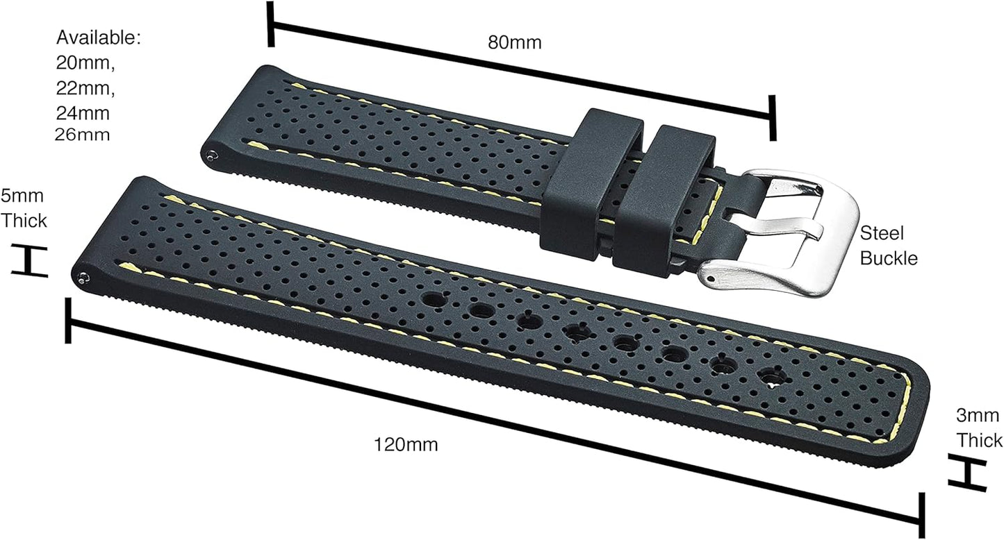 ALPINE Sporty Premium Soft Silicone Adjustable Watch Band - Replacement Rubber Watch Bands for Women & Men - Waterproof Quick Release Watch Straps - Compatible with Regular & Smart Watch Bands