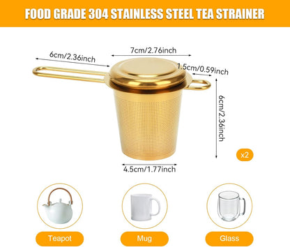 2pcs Tea Infuser, Stainless Steel Tea Strainer Fine Mesh Tea Diffuser with Double Long Handles Loose Leaf Tea Steeper for Mugs Cups Teapots (Gold)