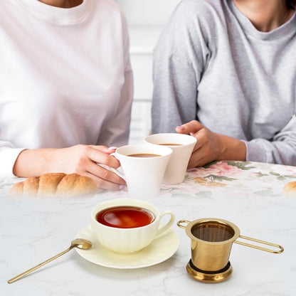 2pcs Tea Infuser, Stainless Steel Tea Strainer Fine Mesh Tea Diffuser with Double Long Handles Loose Leaf Tea Steeper for Mugs Cups Teapots (Gold)