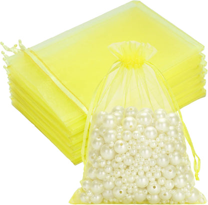 25PCS Yellow Organza Bags, 5x7 inches Sheer Mesh Jewelry Pouches | Mesh Drawstring Bag for Gift, for Candy, Wedding Party Favors, Baby Showers, Birthdays, Holiday