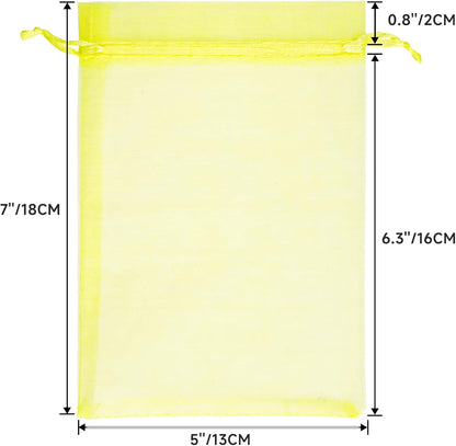 25PCS Yellow Organza Bags, 5x7 inches Sheer Mesh Jewelry Pouches | Mesh Drawstring Bag for Gift, for Candy, Wedding Party Favors, Baby Showers, Birthdays, Holiday
