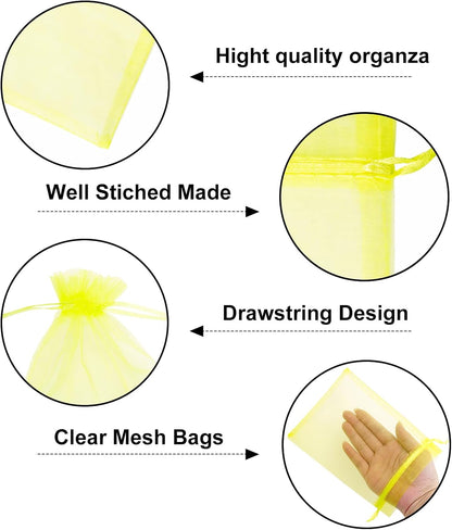 25PCS Yellow Organza Bags, 5x7 inches Sheer Mesh Jewelry Pouches | Mesh Drawstring Bag for Gift, for Candy, Wedding Party Favors, Baby Showers, Birthdays, Holiday