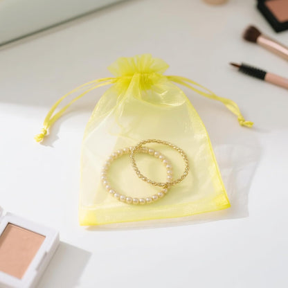 25PCS Yellow Organza Bags, 5x7 inches Sheer Mesh Jewelry Pouches | Mesh Drawstring Bag for Gift, for Candy, Wedding Party Favors, Baby Showers, Birthdays, Holiday