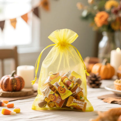 25PCS Yellow Organza Bags, 5x7 inches Sheer Mesh Jewelry Pouches | Mesh Drawstring Bag for Gift, for Candy, Wedding Party Favors, Baby Showers, Birthdays, Holiday
