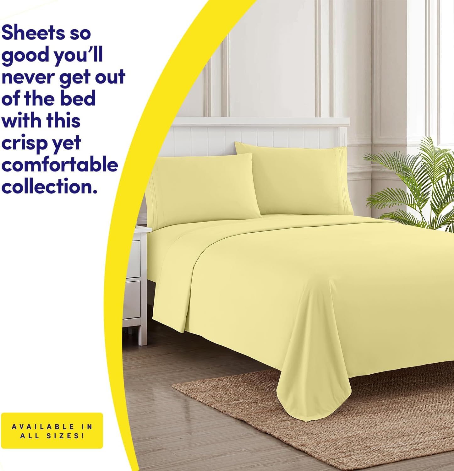 1500 Supreme Collection Queen Sheet Sets Pale Yellow - Luxury Hotel Bed Sheets and Pillowcase Set for Queen Mattress - Extra Soft, Elastic Corner Straps, Deep Pocket Sheets, Queen Pale Yellow