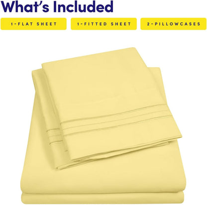 1500 Supreme Collection Queen Sheet Sets Pale Yellow - Luxury Hotel Bed Sheets and Pillowcase Set for Queen Mattress - Extra Soft, Elastic Corner Straps, Deep Pocket Sheets, Queen Pale Yellow
