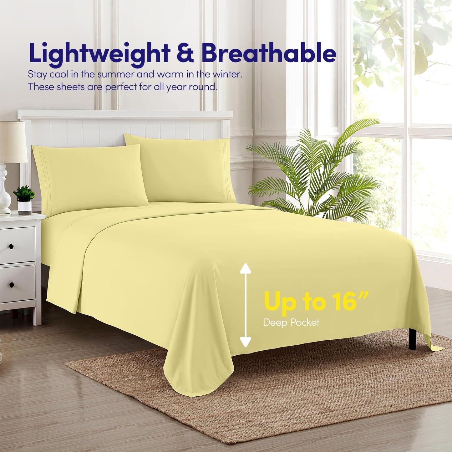 1500 Supreme Collection Queen Sheet Sets Pale Yellow - Luxury Hotel Bed Sheets and Pillowcase Set for Queen Mattress - Extra Soft, Elastic Corner Straps, Deep Pocket Sheets, Queen Pale Yellow