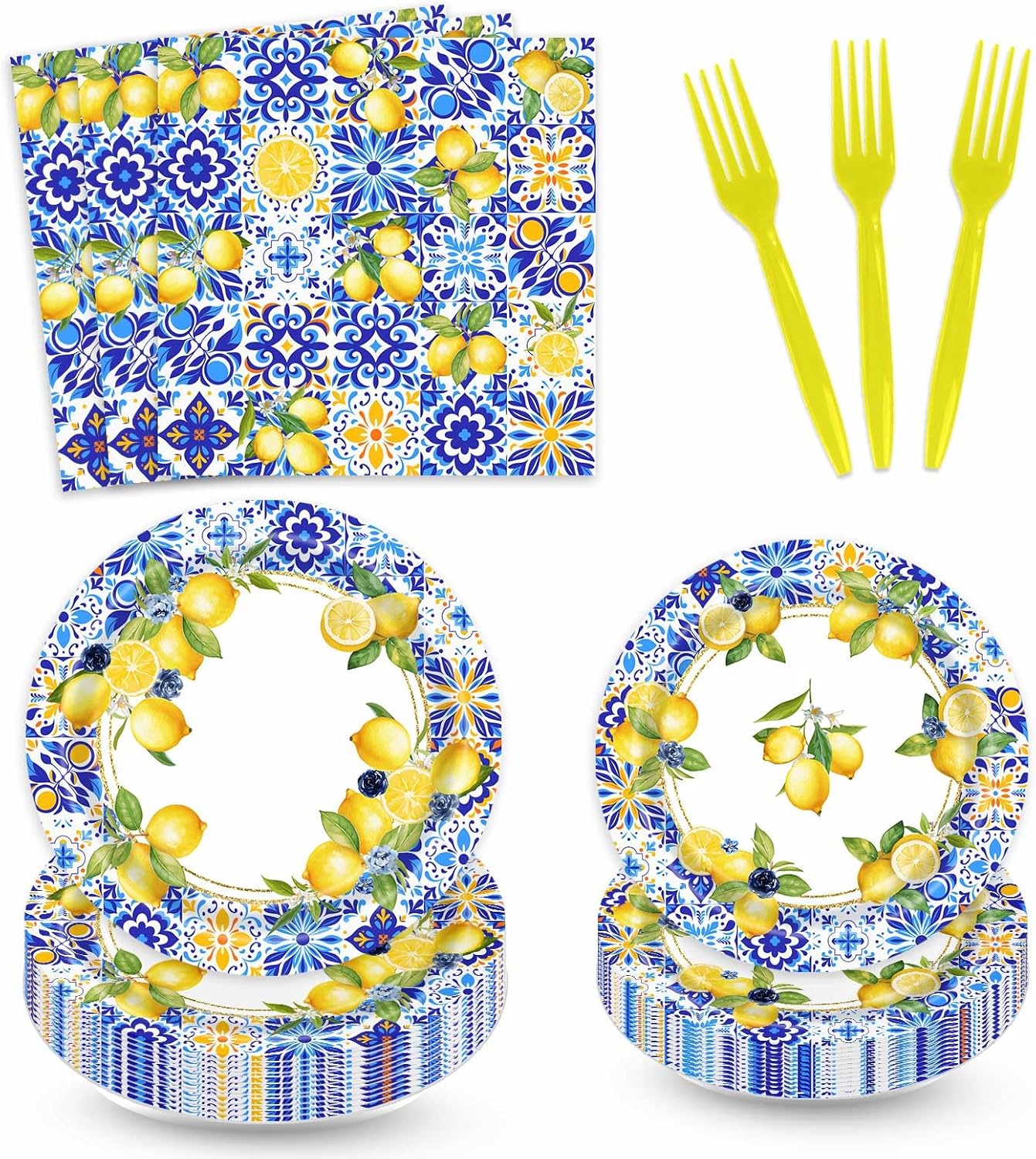 96 PCS Capri Lemon Baby Shower Birthday Party Plates and Napkins Mediterranean Summer She Found Her Main Squeeze Bridal Shower Supplies Tableware Set for 24 Guests