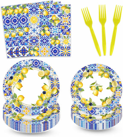 96 PCS Capri Lemon Baby Shower Birthday Party Plates and Napkins Mediterranean Summer She Found Her Main Squeeze Bridal Shower Supplies Tableware Set for 24 Guests