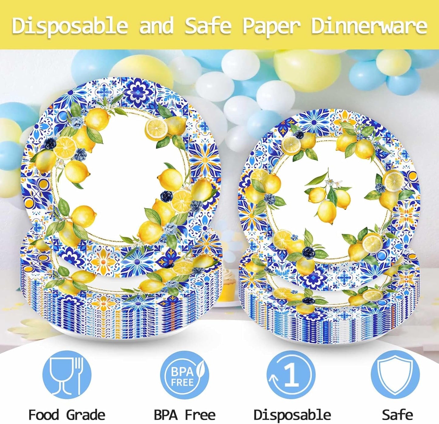 96 PCS Capri Lemon Baby Shower Birthday Party Plates and Napkins Mediterranean Summer She Found Her Main Squeeze Bridal Shower Supplies Tableware Set for 24 Guests