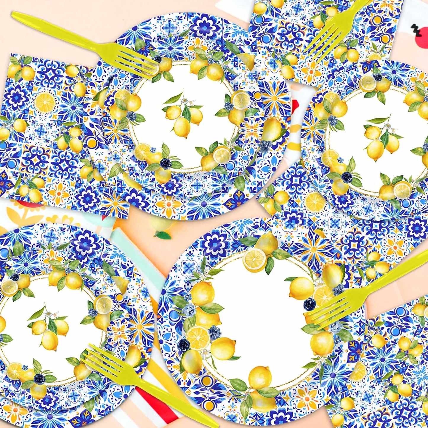 96 PCS Capri Lemon Baby Shower Birthday Party Plates and Napkins Mediterranean Summer She Found Her Main Squeeze Bridal Shower Supplies Tableware Set for 24 Guests