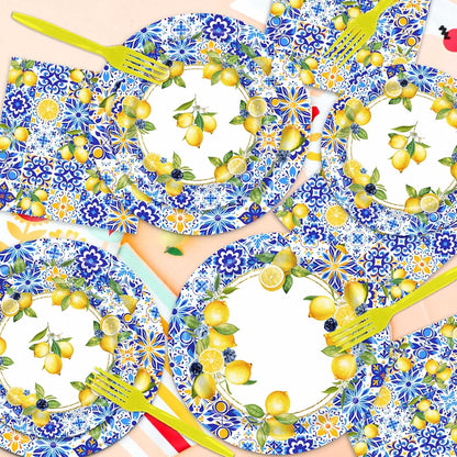 96 PCS Capri Lemon Baby Shower Birthday Party Plates and Napkins Mediterranean Summer She Found Her Main Squeeze Bridal Shower Supplies Tableware Set for 24 Guests