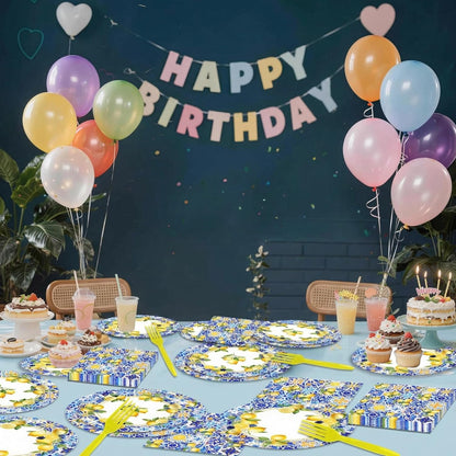 96 PCS Capri Lemon Baby Shower Birthday Party Plates and Napkins Mediterranean Summer She Found Her Main Squeeze Bridal Shower Supplies Tableware Set for 24 Guests