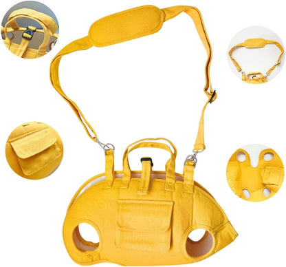 Foldable Pets Outdoor Travel Carrier with Legs-Out Holes and Walkable Harness,Hand-Held & Shoulder Carry Pets Soft-Sided Carriers, Dog and Cats Carrier Slings(Yellow, Small)