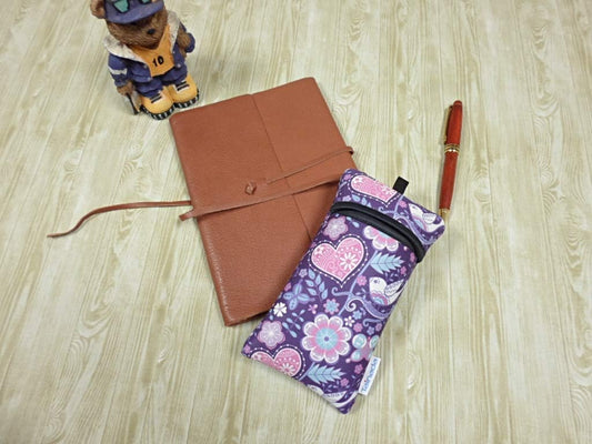 Neoprene Neck Cell Phone Sleeve Bag Pouch w/Clip (Purple Floral) | small shockproof water-resistant, lightweight cellphone pocket holder carrier, w/ adjustable lanyard and carabiner