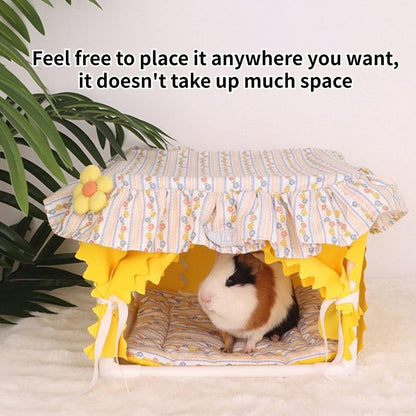 Guinea Pig Bed, Small Animal Bed Guinea Pig Hideout Sleeping Bed for Chinchilla Hamster Rat Guinea Pig Tent with Cushion for All Seasons (Yellow)