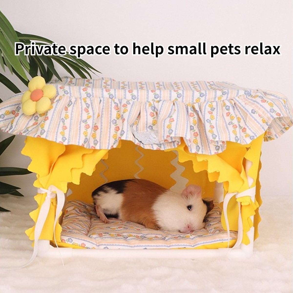 Guinea Pig Bed, Small Animal Bed Guinea Pig Hideout Sleeping Bed for Chinchilla Hamster Rat Guinea Pig Tent with Cushion for All Seasons (Yellow)