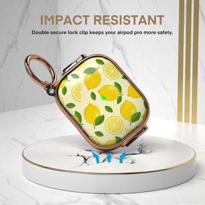 for AirPods Pro 3rd Case with Safety Lock,Magsafe Compatible,Lemon | Double Secure Lock,Drop Protection,Two-Piece Design,with Gold Keychain, Anti Lost, Dustproof, Cute AirPods Pro 3 Case