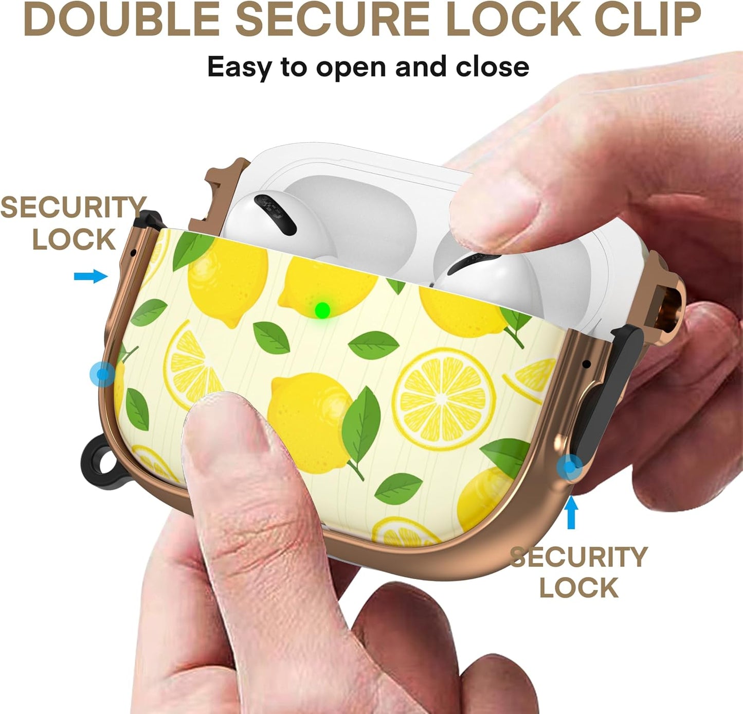 for AirPods Pro 3rd Case with Safety Lock,Magsafe Compatible,Lemon | Double Secure Lock,Drop Protection,Two-Piece Design,with Gold Keychain, Anti Lost, Dustproof, Cute AirPods Pro 3 Case