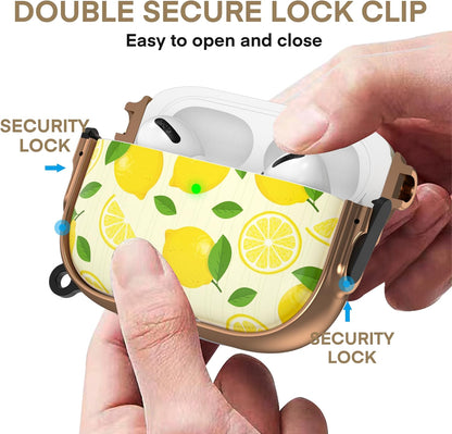 for AirPods Pro 3rd Case with Safety Lock,Magsafe Compatible,Lemon | Double Secure Lock,Drop Protection,Two-Piece Design,with Gold Keychain, Anti Lost, Dustproof, Cute AirPods Pro 3 Case