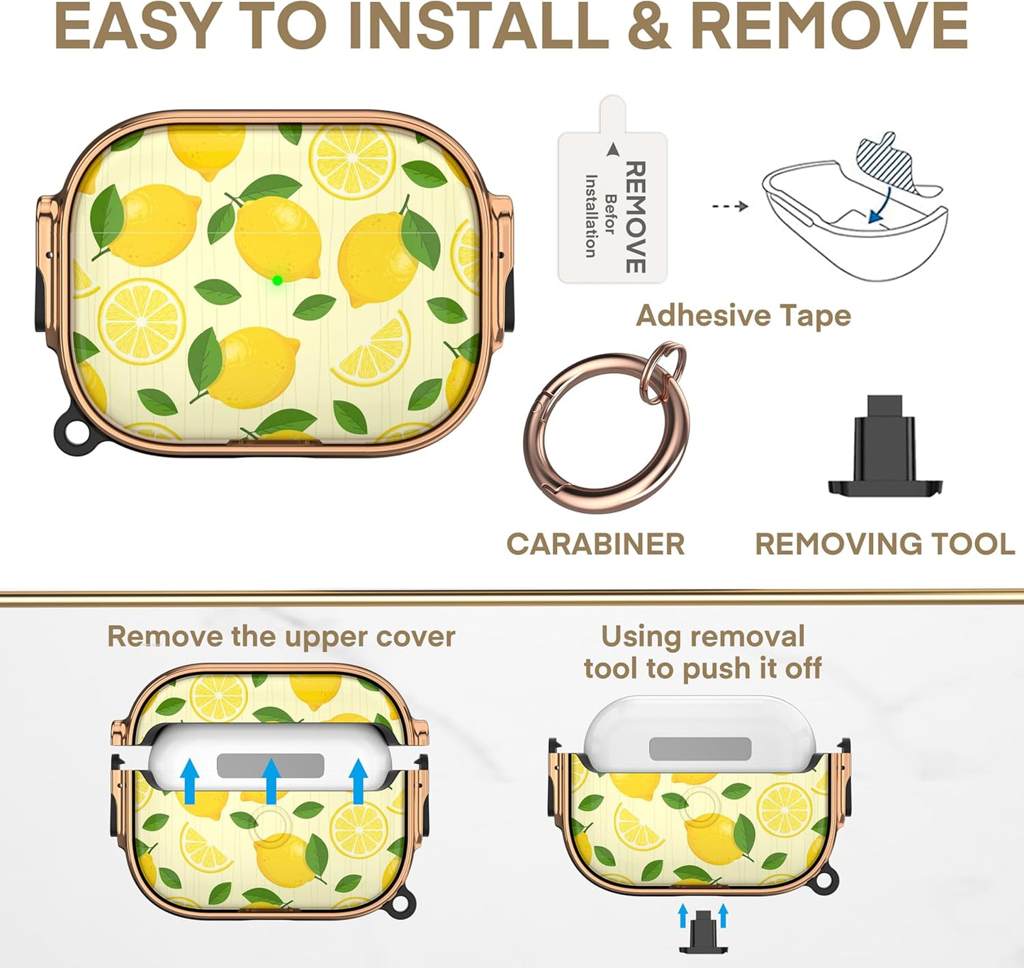 for AirPods Pro 3rd Case with Safety Lock,Magsafe Compatible,Lemon | Double Secure Lock,Drop Protection,Two-Piece Design,with Gold Keychain, Anti Lost, Dustproof, Cute AirPods Pro 3 Case