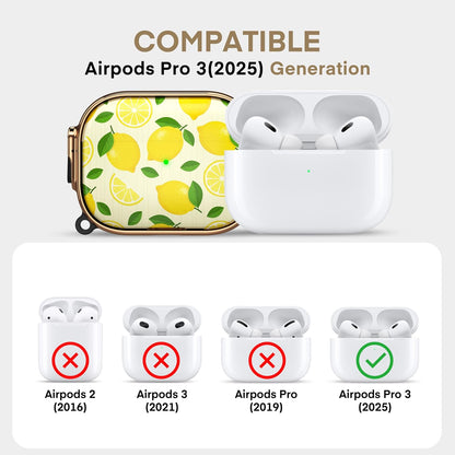 for AirPods Pro 3rd Case with Safety Lock,Magsafe Compatible,Lemon | Double Secure Lock,Drop Protection,Two-Piece Design,with Gold Keychain, Anti Lost, Dustproof, Cute AirPods Pro 3 Case