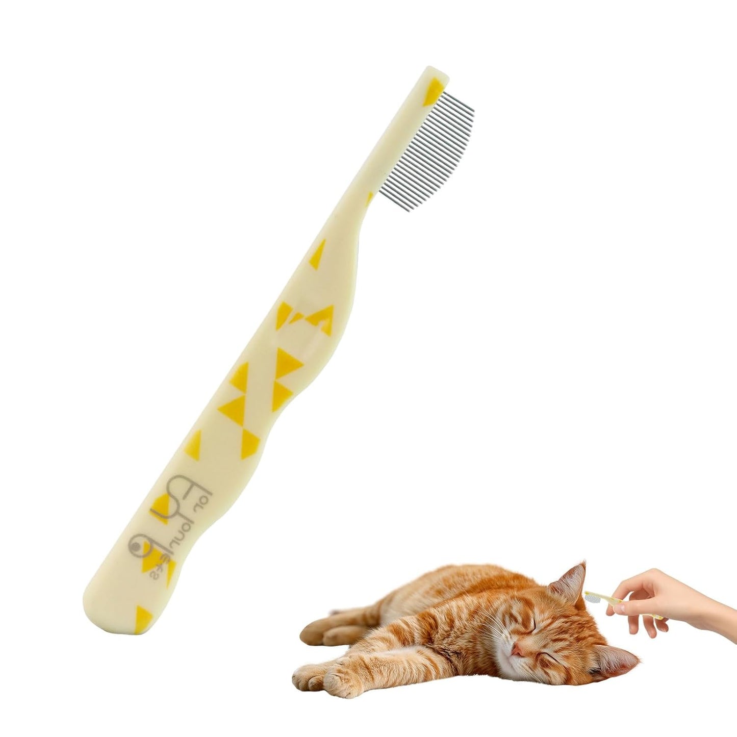 Andiker Small Dog Comb, Cat Comb with Curved Stainless Steel Rounded Tips Fine Tooth Ergonomic Handle Practical Pet Comb for Dogs Cats Grooming Removing Tear Stain (Yellow)