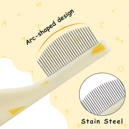 Andiker Small Dog Comb, Cat Comb with Curved Stainless Steel Rounded Tips Fine Tooth Ergonomic Handle Practical Pet Comb for Dogs Cats Grooming Removing Tear Stain (Yellow)