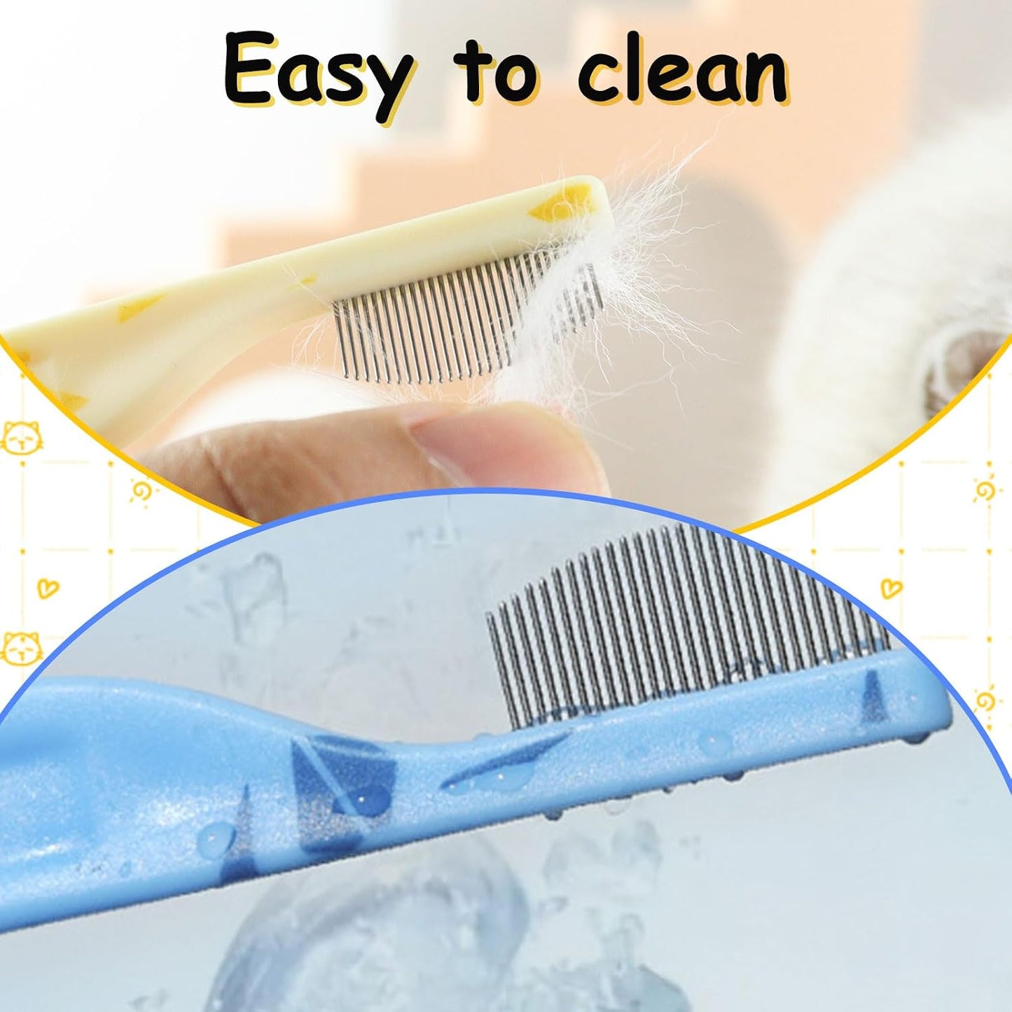 Andiker Small Dog Comb, Cat Comb with Curved Stainless Steel Rounded Tips Fine Tooth Ergonomic Handle Practical Pet Comb for Dogs Cats Grooming Removing Tear Stain (Yellow)