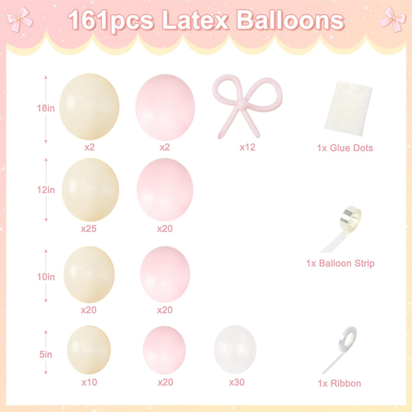 Pink and Yellow Balloon Arch Garland Kit with Coquette Bow | Light Pink Yellow Pearl White Balloon with Long Balloons for Birthday Bridal Wedding Baby Shower Party Decorations