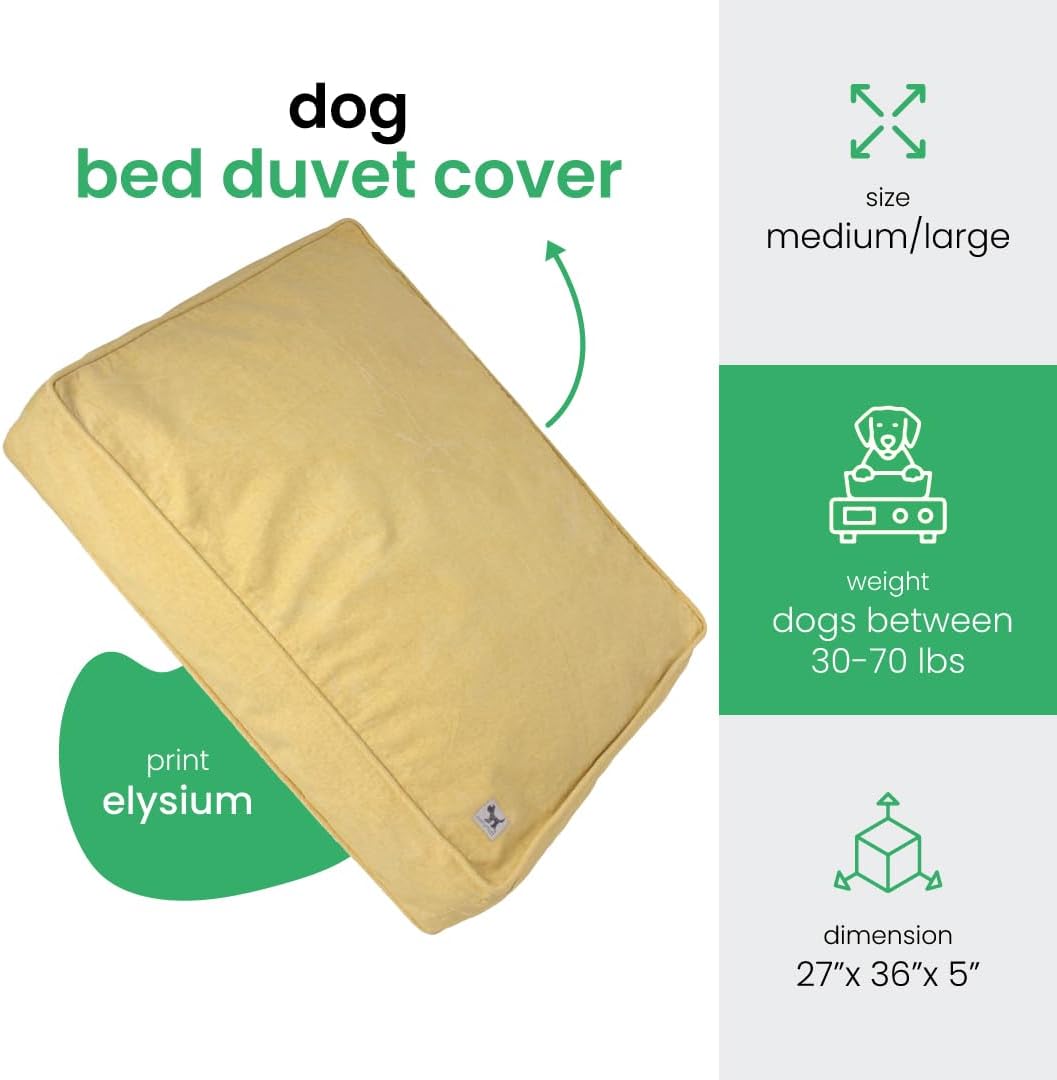 Elysium Dog Bed Duvet Cover, GOTS-Certified 100% Cotton Canvas Cover for Dog, Puppy, or Cat Bed, Durable, Washable, and Free of Harmful Chemicals, Medium/Large, 27"x36"x5", Yellow