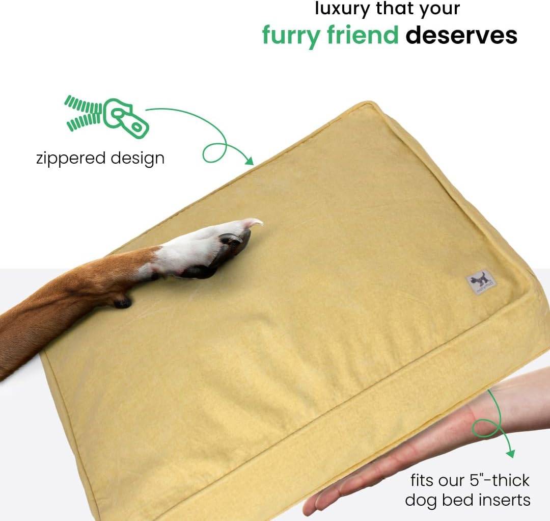 Elysium Dog Bed Duvet Cover, GOTS-Certified 100% Cotton Canvas Cover for Dog, Puppy, or Cat Bed, Durable, Washable, and Free of Harmful Chemicals, Medium/Large, 27"x36"x5", Yellow