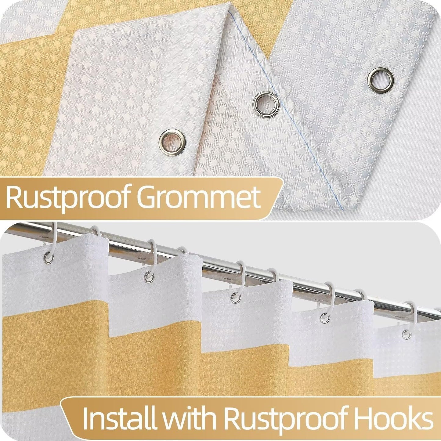 White Yellow Shower Curtain for Bathroom 36x72inches Boho Yellow and White Striped Stall RV Waffle Shower Curtain Set with Hooks Bohemia Geometric Decor Waterproof Fabric Shower Curtain