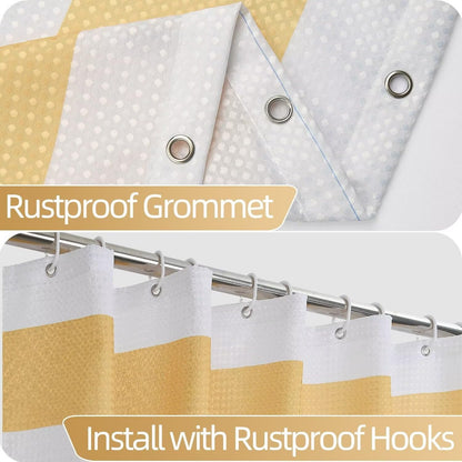 White Yellow Shower Curtain for Bathroom 36x72inches Boho Yellow and White Striped Stall RV Waffle Shower Curtain Set with Hooks Bohemia Geometric Decor Waterproof Fabric Shower Curtain