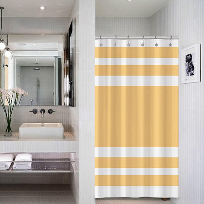 White Yellow Shower Curtain for Bathroom 36x72inches Boho Yellow and White Striped Stall RV Waffle Shower Curtain Set with Hooks Bohemia Geometric Decor Waterproof Fabric Shower Curtain