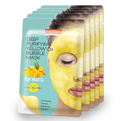 Turmeric Bubble Face Mask, Deep Cleansing for Anti-Aging and Revitalizing, Korean Skincare for Dull and Tired Skin (5 Pack)