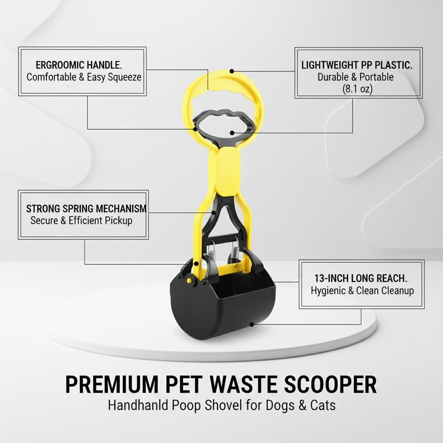 Handheld Pet Litter Scooper, Lightweight Yellow Plastic Cleaning Tool for Dogs & Cats, 13-Inch Box Cleaner