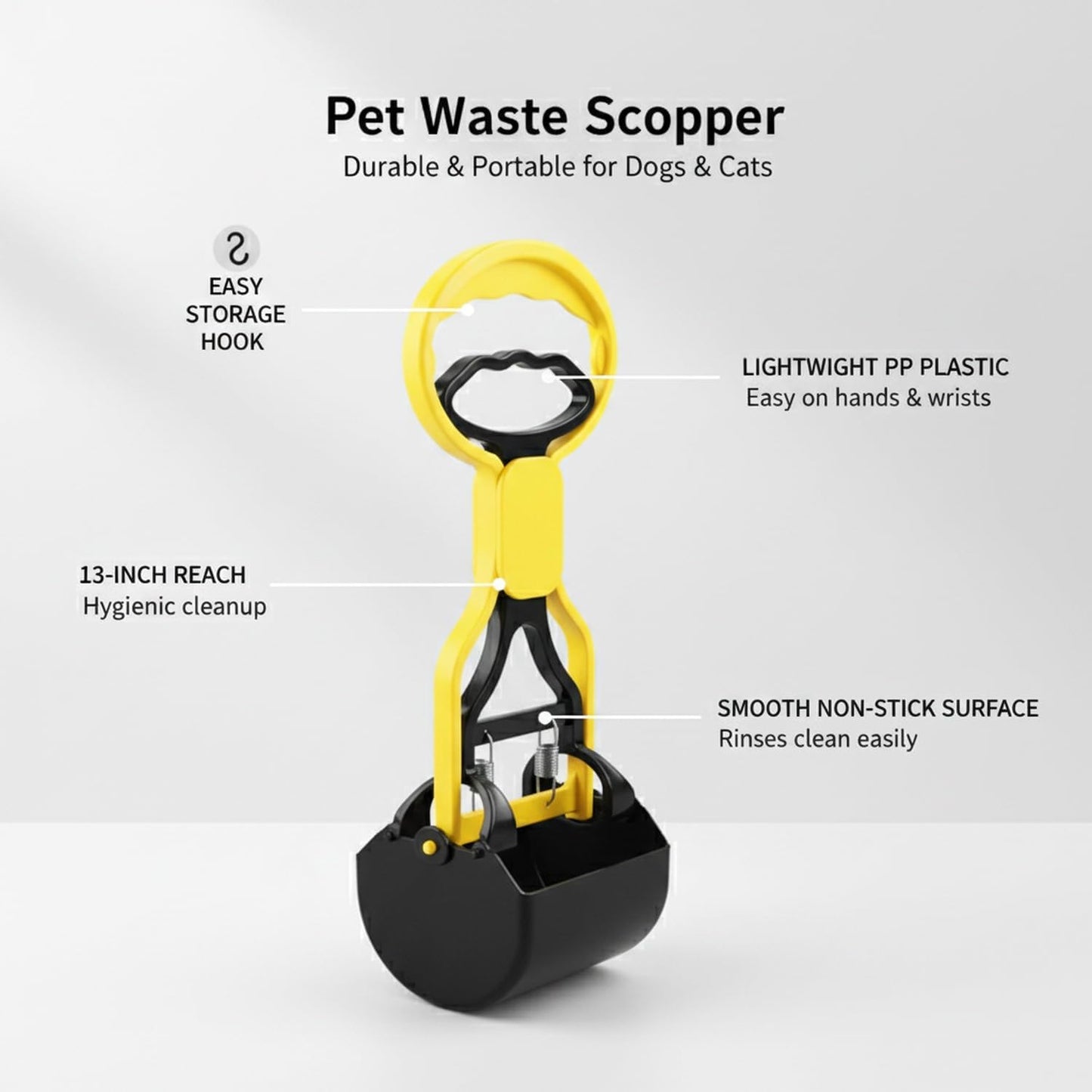 Handheld Pet Litter Scooper, Lightweight Yellow Plastic Cleaning Tool for Dogs & Cats, 13-Inch Box Cleaner