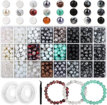 720pcs 8mm Glass Beads for Jewelry - 24 Color Loose Beads for Bracelets, Earrings, Necklaces - Jewelry Making Supplies, Orange and Yellow