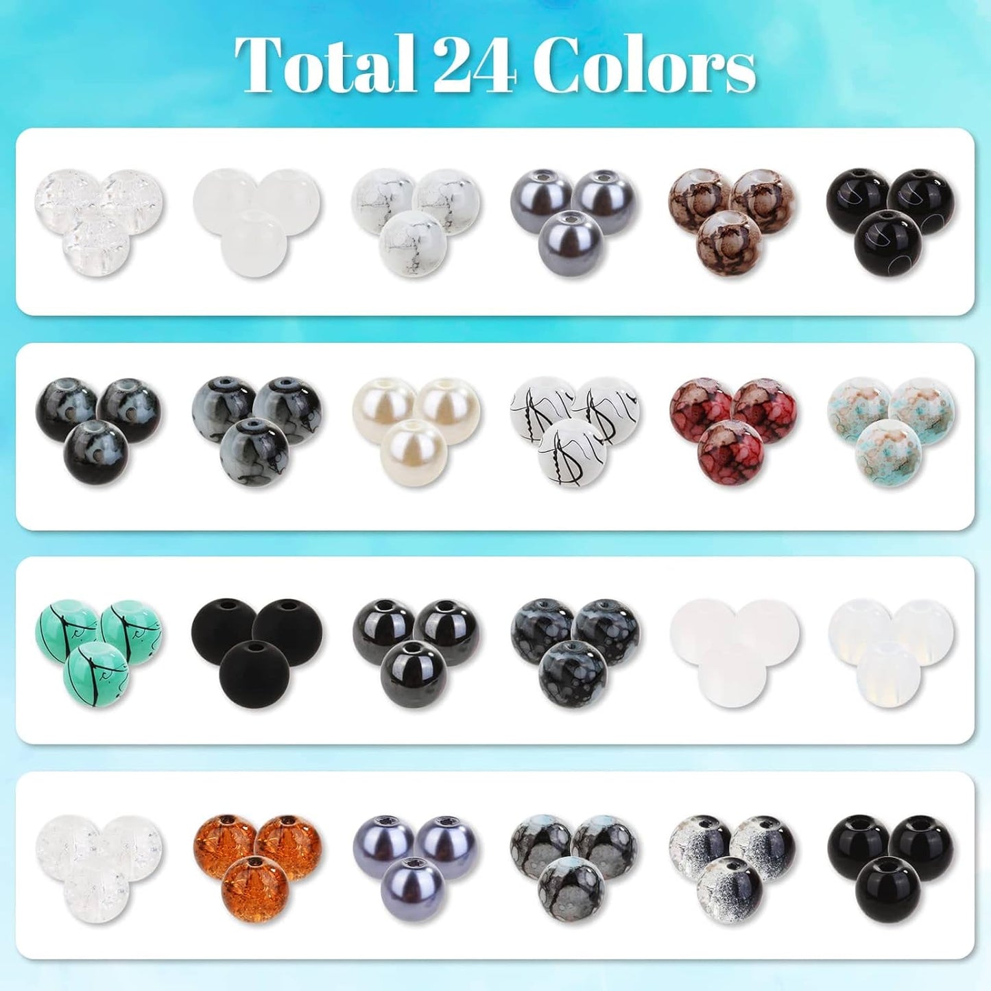 720pcs 8mm Glass Beads for Jewelry - 24 Color Loose Beads for Bracelets, Earrings, Necklaces - Jewelry Making Supplies, Orange and Yellow