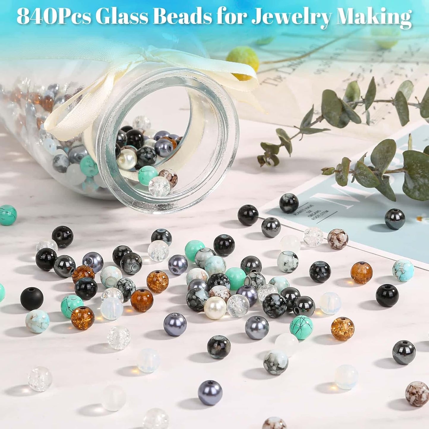 720pcs 8mm Glass Beads for Jewelry - 24 Color Loose Beads for Bracelets, Earrings, Necklaces - Jewelry Making Supplies, Orange and Yellow