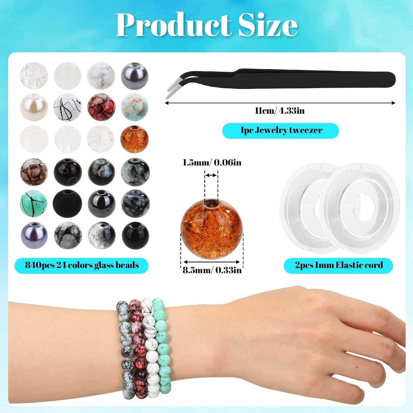 720pcs 8mm Glass Beads for Jewelry - 24 Color Loose Beads for Bracelets, Earrings, Necklaces - Jewelry Making Supplies, Orange and Yellow
