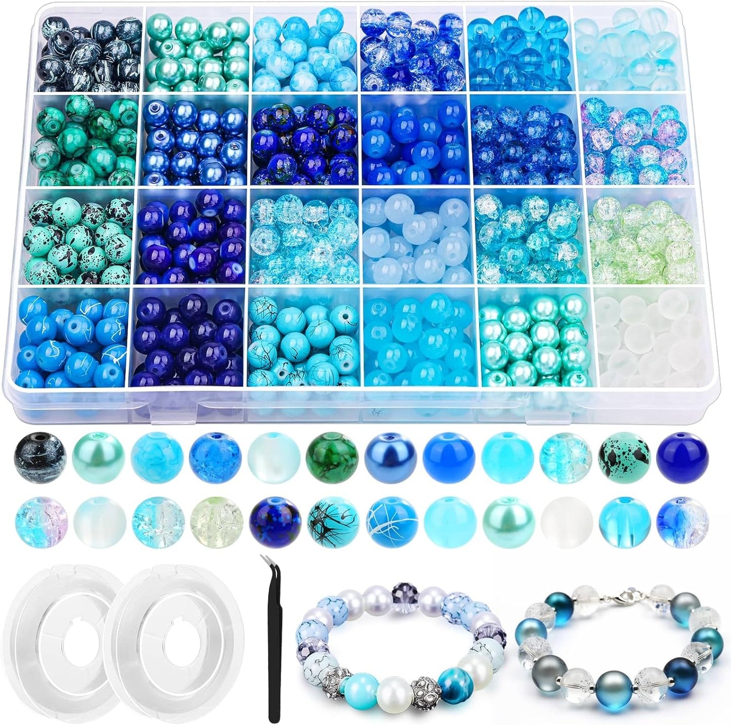720pcs 8mm Glass Beads for Jewelry - 24 Color Loose Beads for Bracelets, Earrings, Necklaces - Jewelry Making Supplies, Orange and Yellow