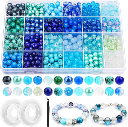720pcs 8mm Glass Beads for Jewelry - 24 Color Loose Beads for Bracelets, Earrings, Necklaces - Jewelry Making Supplies, Orange and Yellow
