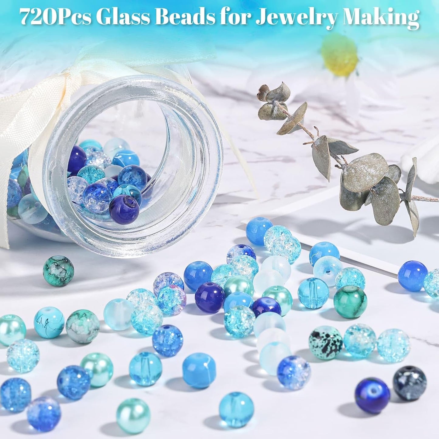 720pcs 8mm Glass Beads for Jewelry - 24 Color Loose Beads for Bracelets, Earrings, Necklaces - Jewelry Making Supplies, Orange and Yellow